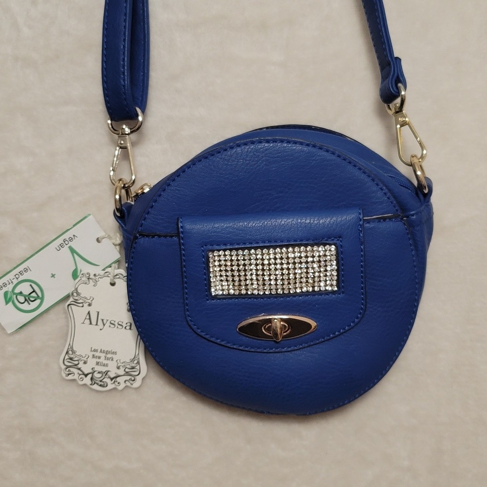 Alyssa Nicole Blue Purse Vegan Leather Mini Crossbody Rhinestones